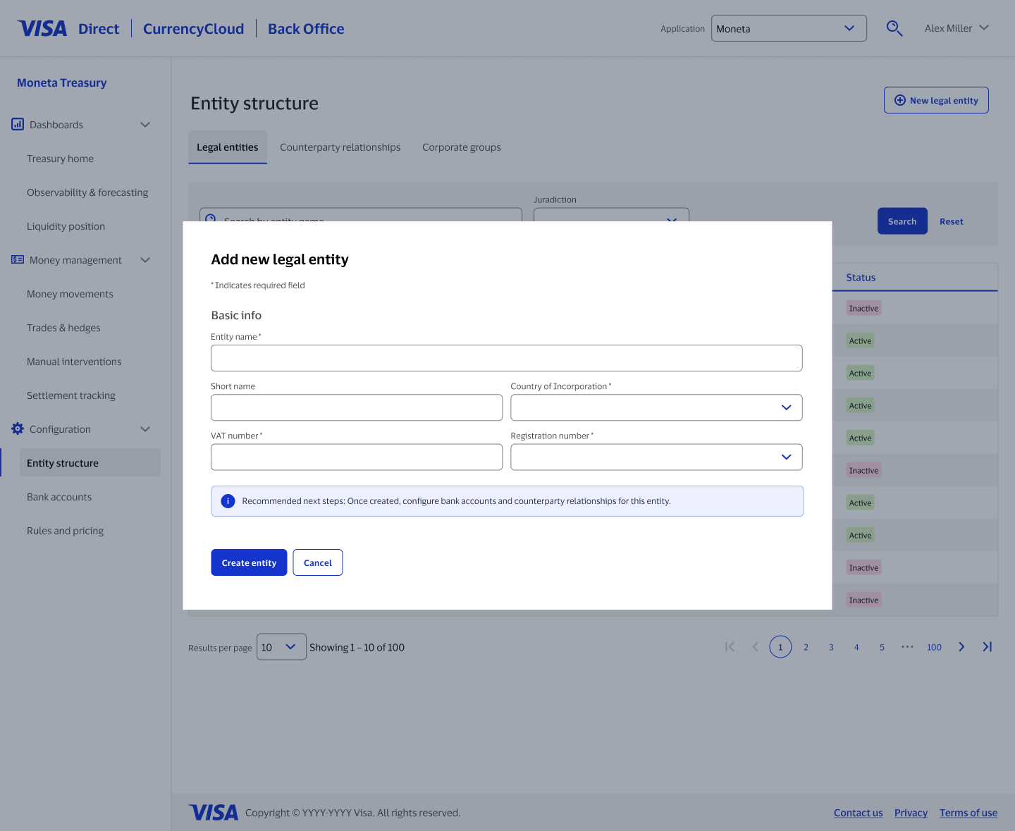 Production: add new legal entity modal